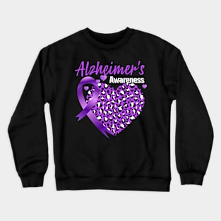 Alzheimer's Awareness Heart Leopard Ribbon Crewneck Sweatshirt